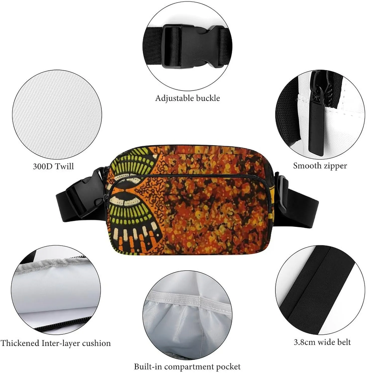 Mixed African Graphic Print Large Capacity Portable All Print Waist Bag