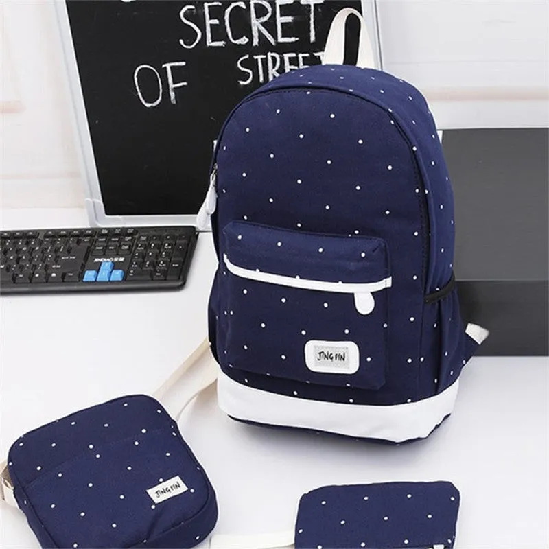Miyahouse 3Pcs/Set Casual Dot Print Travel RucksackTeenage Girls Canvas Design