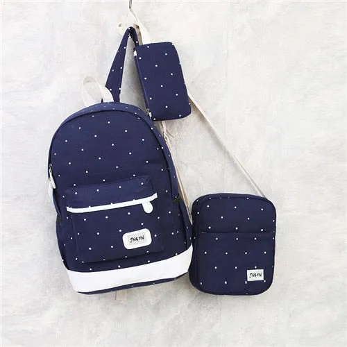 Miyahouse 3Pcs/Set Casual Dot Print Travel RucksackTeenage Girls Canvas Design