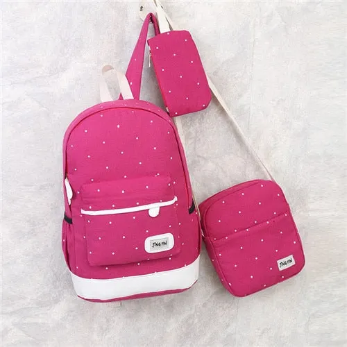 Miyahouse 3Pcs/Set Casual Dot Print Travel RucksackTeenage Girls Canvas Design