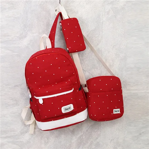 Miyahouse 3Pcs/Set Casual Dot Print Travel RucksackTeenage Girls Canvas Design
