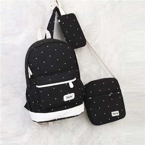Miyahouse 3Pcs/Set Casual Dot Print Travel RucksackTeenage Girls Canvas Design