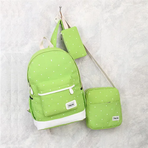 Miyahouse 3Pcs/Set Casual Dot Print Travel RucksackTeenage Girls Canvas Design