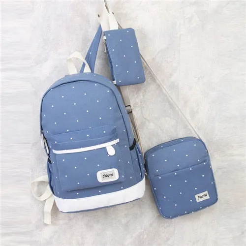 Miyahouse 3Pcs/Set Casual Dot Print Travel RucksackTeenage Girls Canvas Design