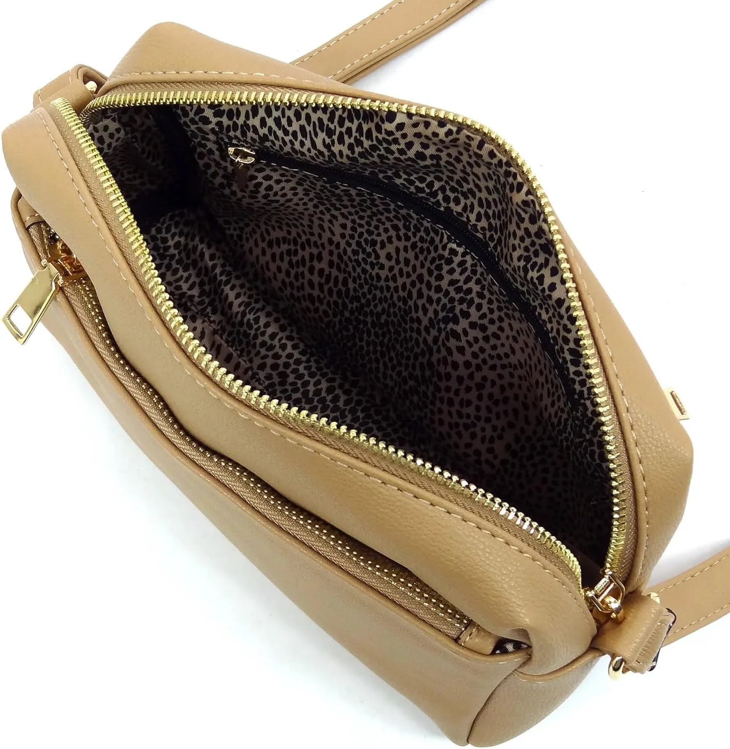 MIZUBA Fashion Triple Zip Pocket Crossbody Bag Multi Pocket Crossbody bag Satchel Purse
