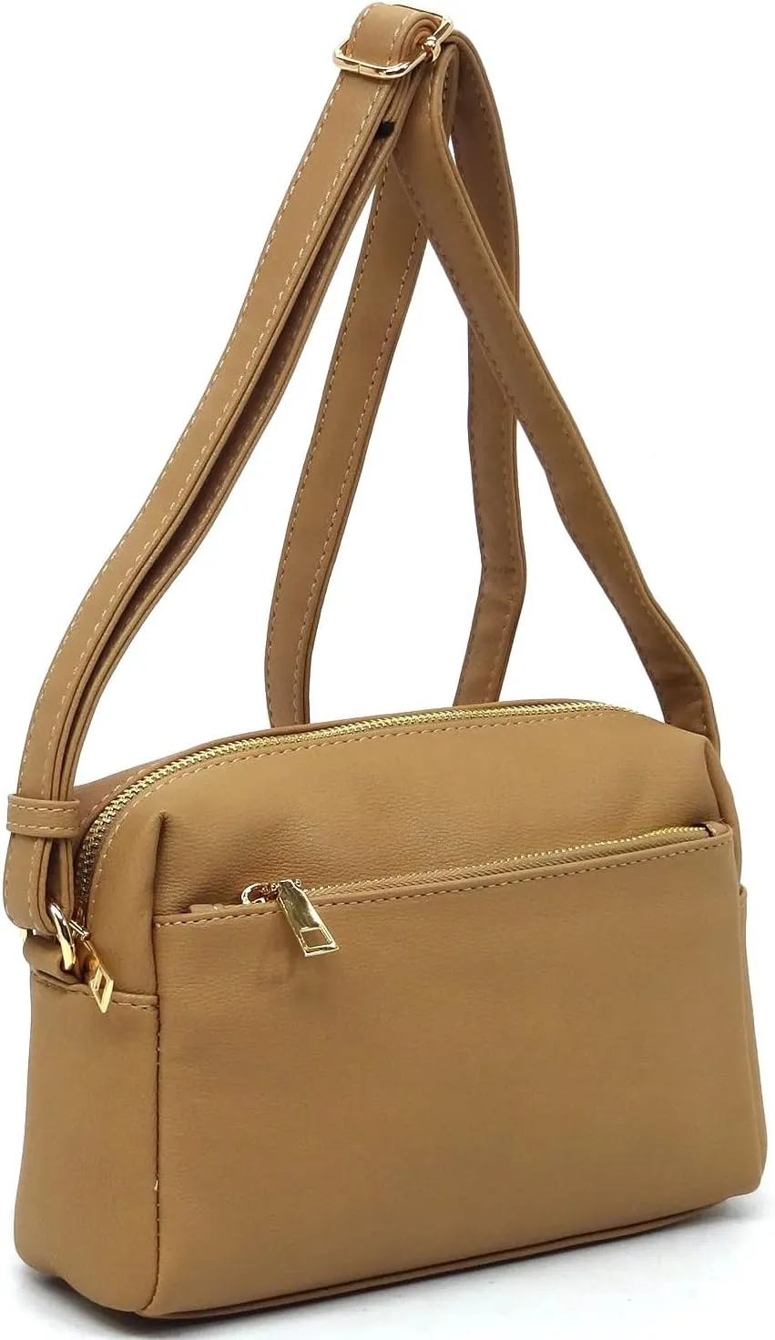 MIZUBA Fashion Triple Zip Pocket Crossbody Bag Multi Pocket Crossbody bag Satchel Purse