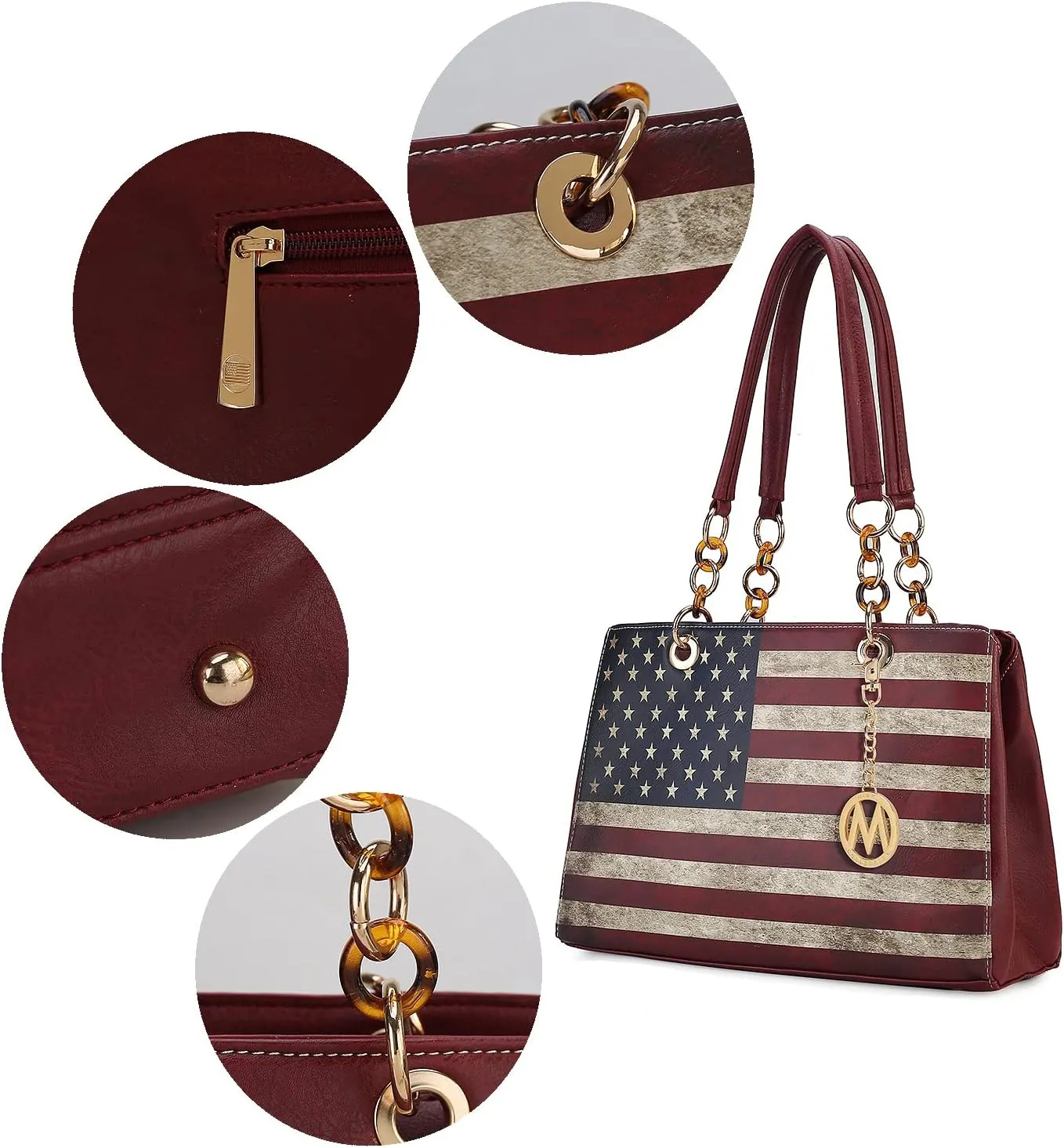 MKF Collection Patriotic Shoulder Bag for Women, USA Satchel Vegan Leather Designer American Flag Handbag Tote Purse
