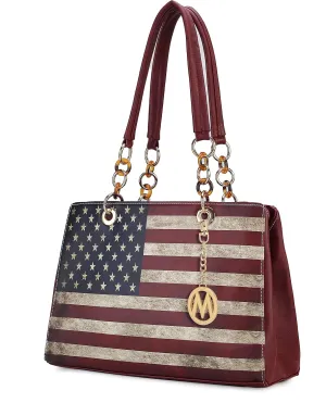 MKF Collection Patriotic Shoulder Bag for Women, USA Satchel Vegan Leather Designer American Flag Handbag Tote Purse