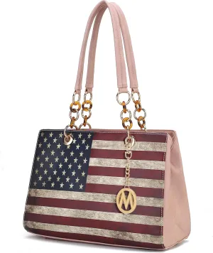 MKF Collection Patriotic Shoulder Bag for Women, USA Satchel Vegan Leather Designer American Flag Handbag Tote Purse