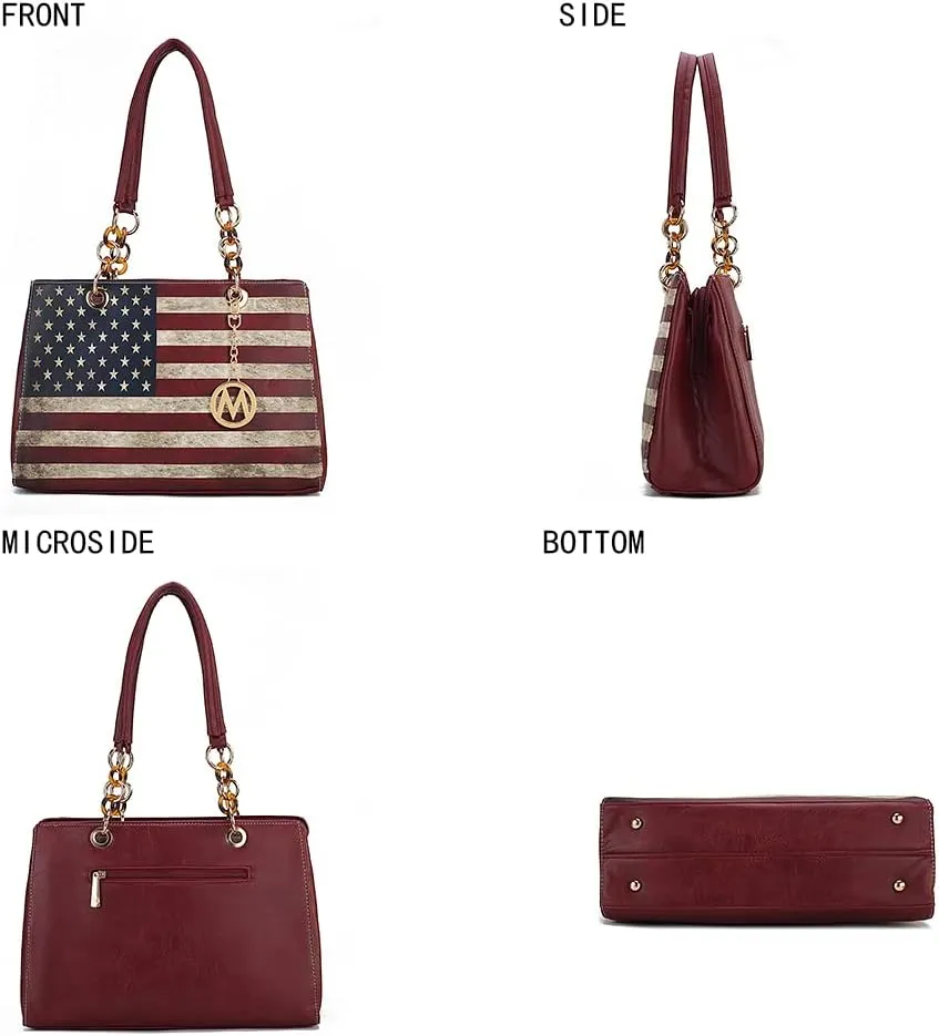 MKF Collection Patriotic Shoulder Bag for Women, USA Satchel Vegan Leather Designer American Flag Handbag Tote Purse