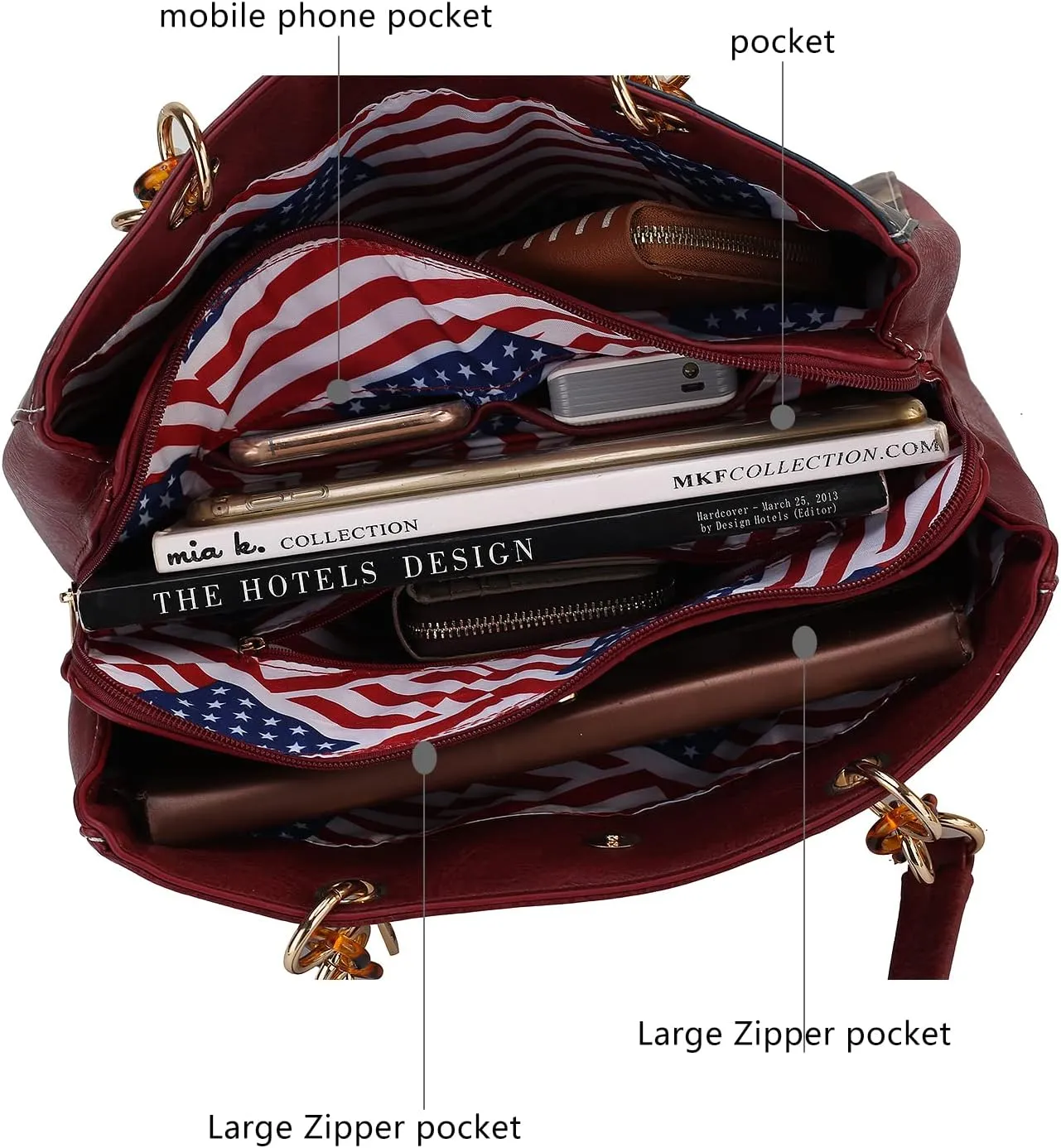 MKF Collection Patriotic Shoulder Bag for Women, USA Satchel Vegan Leather Designer American Flag Handbag Tote Purse