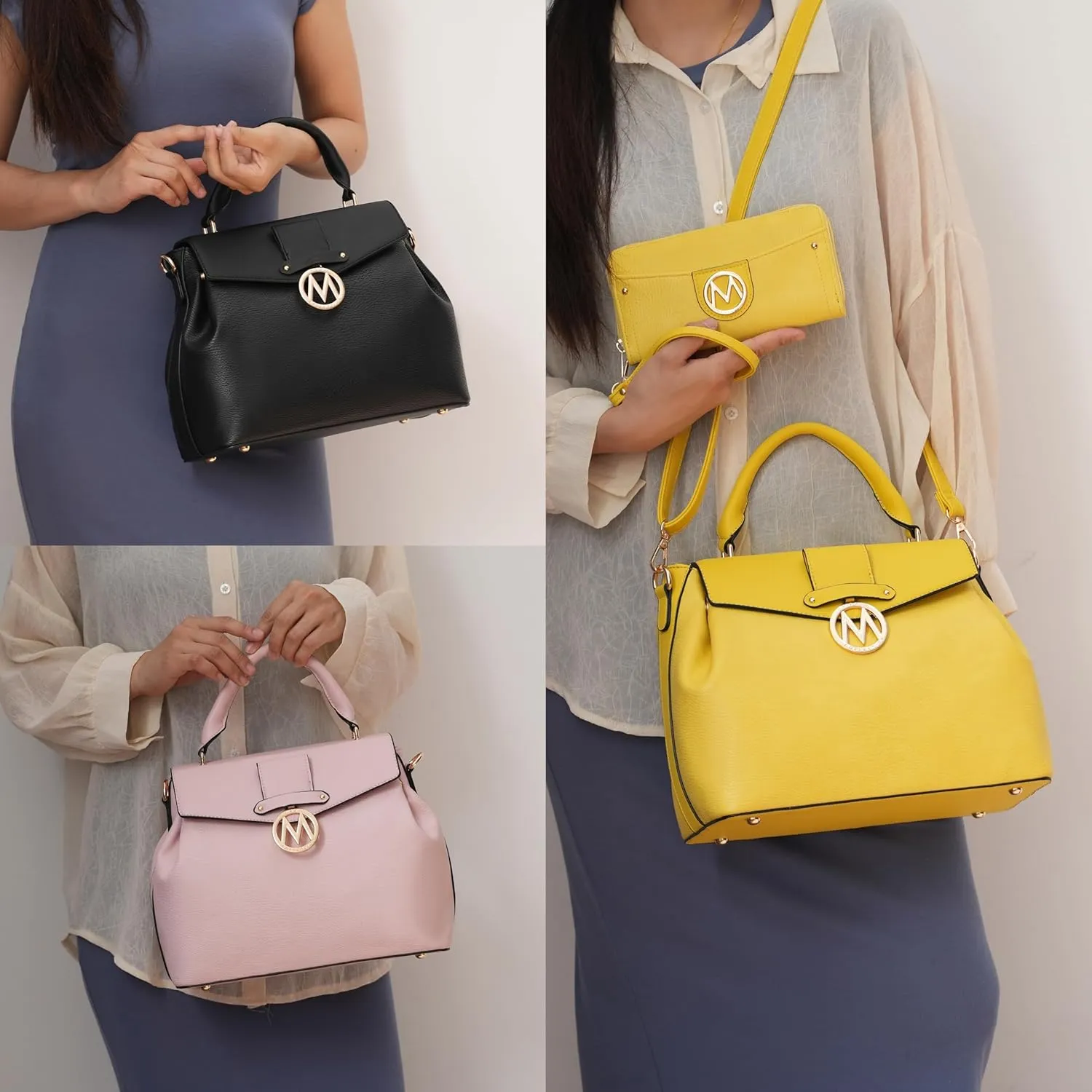 MKF Collection Satchel Bag for Women with Wristlet Wallet, Vegan Leather Top Handle Shoulder Bag Handbag Purse by Mia K