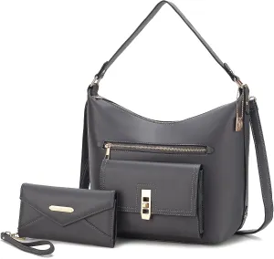 MKF Collection Shoulder Bag for Women & Wristlet Wallet, Vegan Leather Handbag Set Top-Handle Satchel Tote Handbag Purse