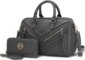 MKF Collection Women's Satchel Bag with Wallet, Vegan Leather Top Handle Shoulder Handbag Crossbody Purse