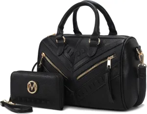 MKF Collection Women's Satchel Bag with Wallet, Vegan Leather Top Handle Shoulder Handbag Crossbody Purse