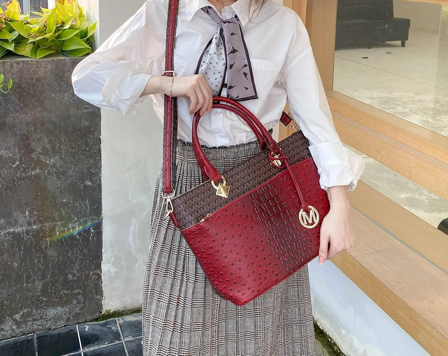 MKF Crossbody Shoulder Bag for Women – PU Leather Top Handle Pocketbook – Roomy Tote Satchel Handbag Purse M Charm