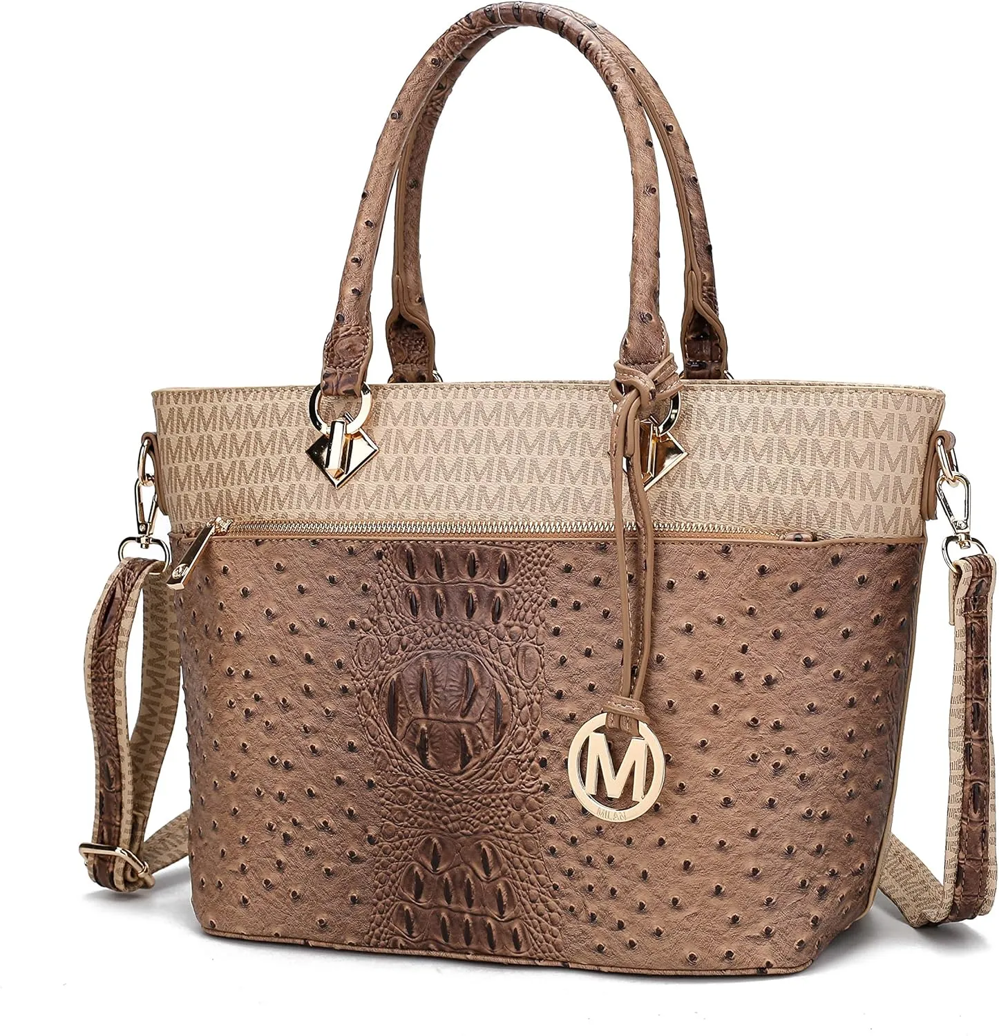 MKF Crossbody Shoulder Bag for Women – PU Leather Top Handle Pocketbook – Roomy Tote Satchel Handbag Purse M Charm