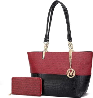 MKF Shoulder Bag for Women & Wallet Purse Set: PU Leather Tote Handbag – Top-Handle Stylish Satchel Pocketbook