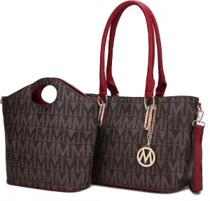 MKF Tote Shoulder Bag, Satchel Handbag for Women Set PU Leather Top Handle Purse, Gold-Tone Hardware
