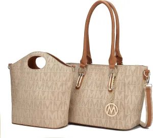 MKF Tote Shoulder Bag, Satchel Handbag for Women Set PU Leather Top Handle Purse, Gold-Tone Hardware