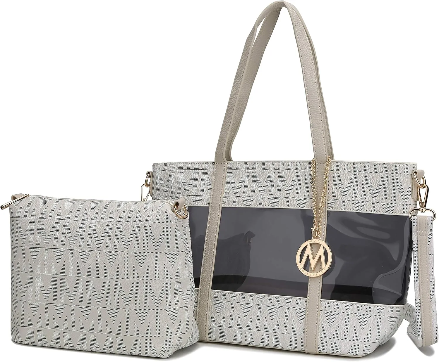 MKF Tote Shoulder Bag, Satchel Handbag for Women Set PU Leather Top Handle Purse, Gold-Tone Hardware