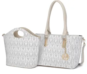 MKF Tote Shoulder Bag, Satchel Handbag for Women Set PU Leather Top Handle Purse, Gold-Tone Hardware