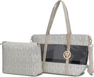 MKF Tote Shoulder Bag, Satchel Handbag for Women Set PU Leather Top Handle Purse, Gold-Tone Hardware