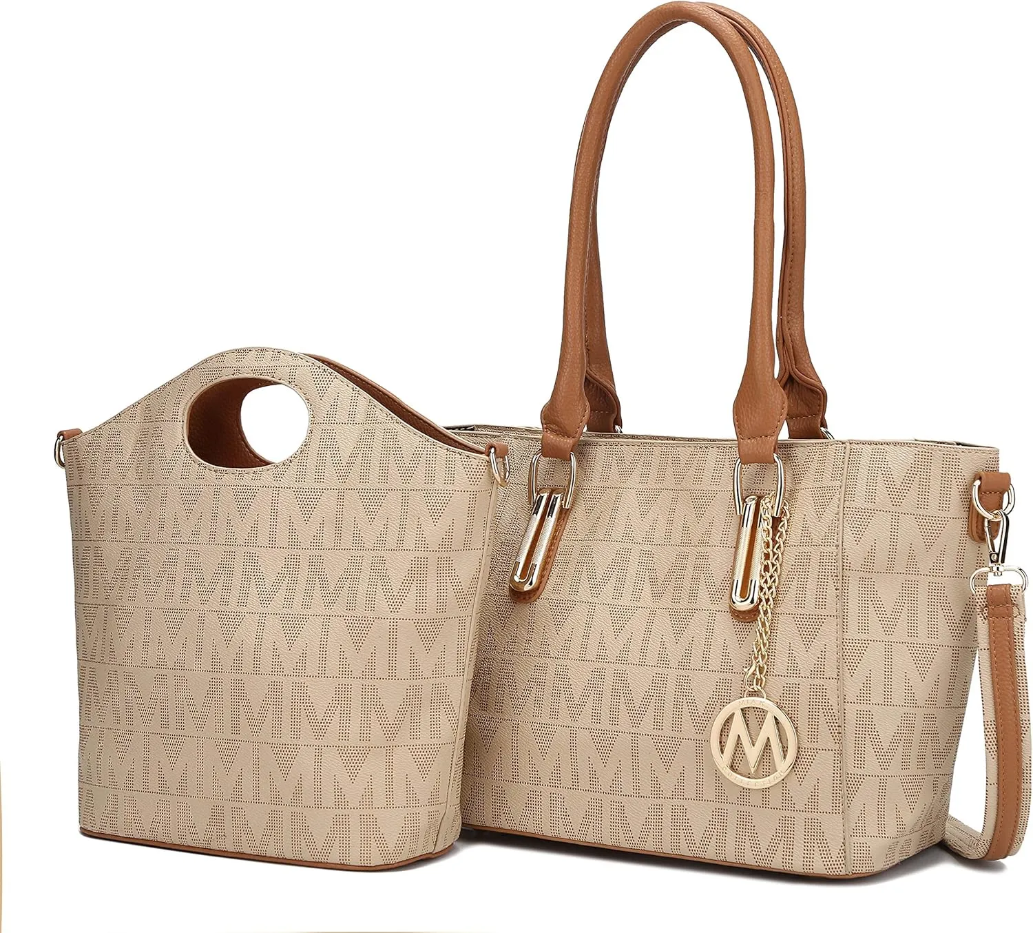 MKF Tote Shoulder Bag, Satchel Handbag for Women Set PU Leather Top Handle Purse, Gold-Tone Hardware