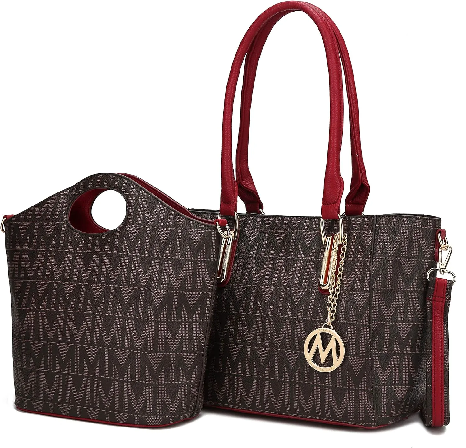 MKF Tote Shoulder Bag, Satchel Handbag for Women Set PU Leather Top Handle Purse, Gold-Tone Hardware
