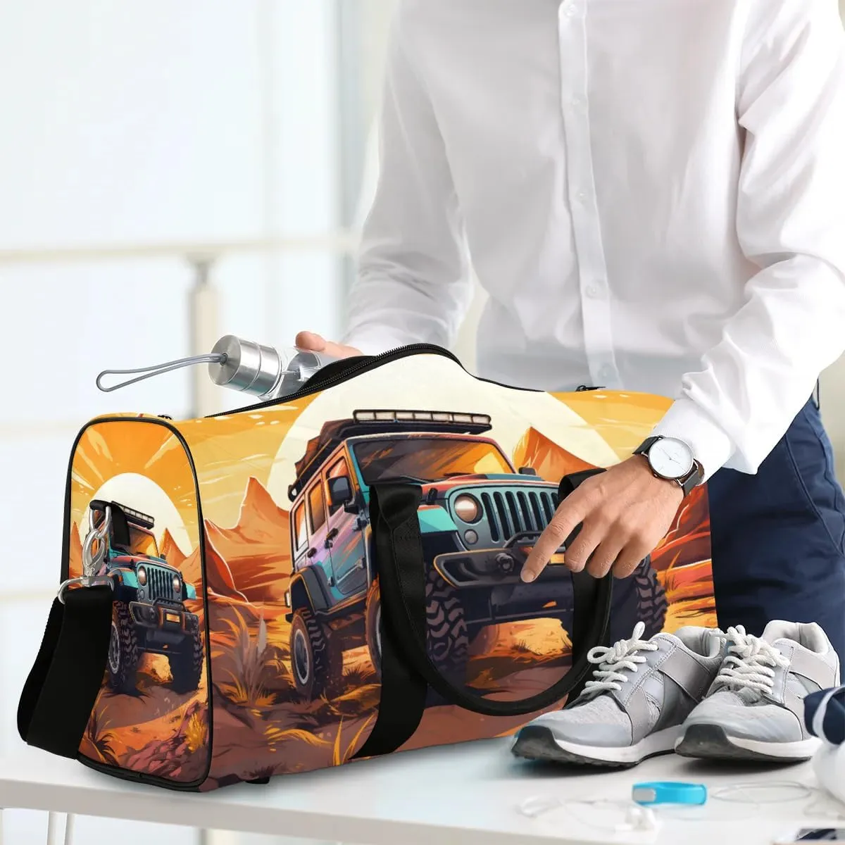 Monster Truck Car Travel Duffel Bag for Women Men Waterproof Foldable Overnight Weekender Bag Large Capacity Sports Gym Bag