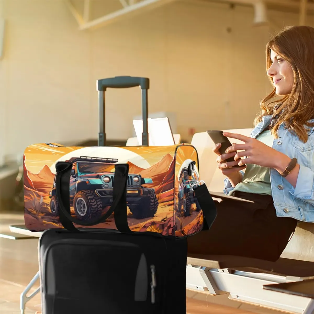 Monster Truck Car Travel Duffel Bag for Women Men Waterproof Foldable Overnight Weekender Bag Large Capacity Sports Gym Bag