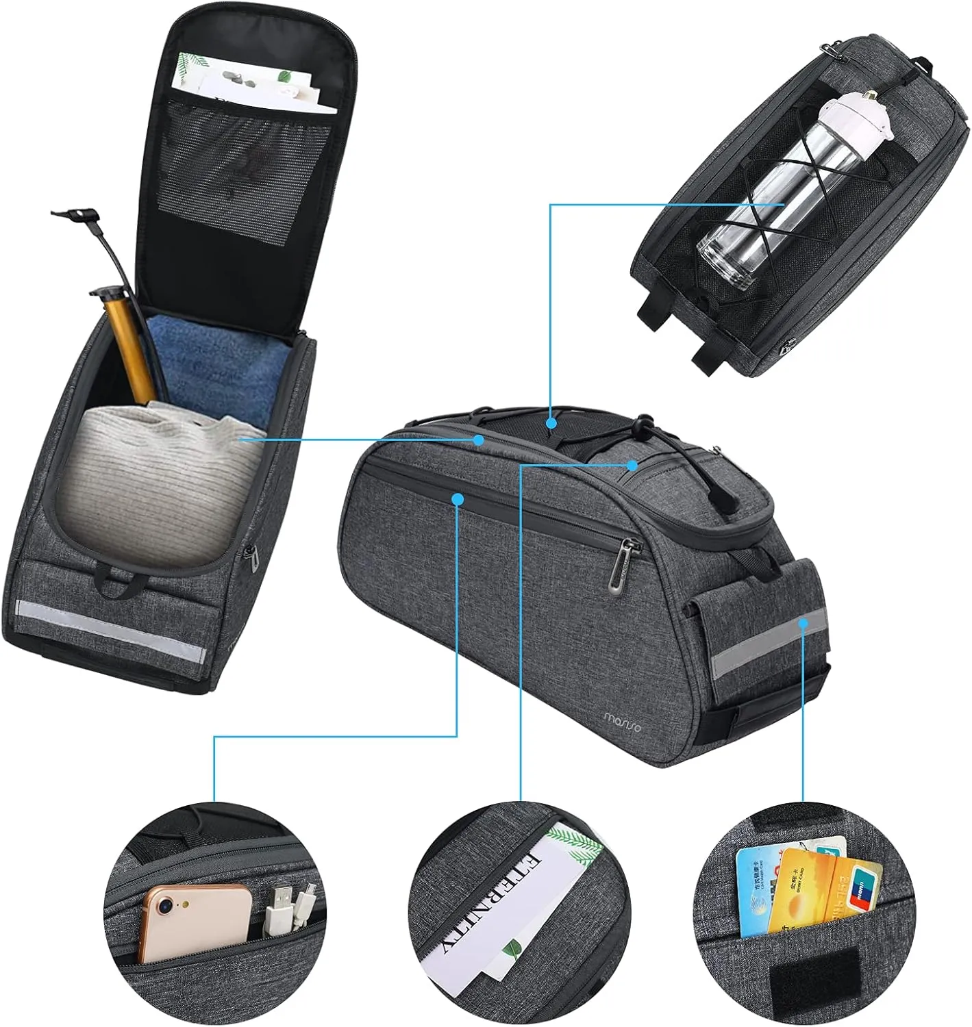 MOSISO Bike Rack Bag, Waterproof Bicycle Trunk Pannier Rear Seat Pouch Cycling Bike Carrier Backseat Storage Luggage Saddle Shoulder Bag