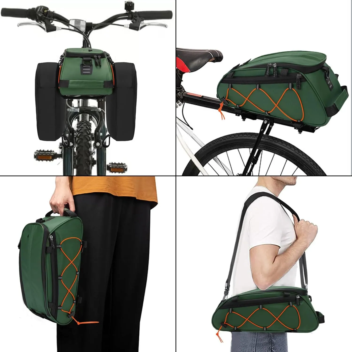 MOSISO Bike Rack Bag with 2 Removable Panniers, Waterproof Bike Trunk Cooler Storage Handbag Insulated Bicycle Rear Seat Pouch, Bicycle Storage Saddle Shoulder Bag Cycling Luggage Pouch, Peacock Green