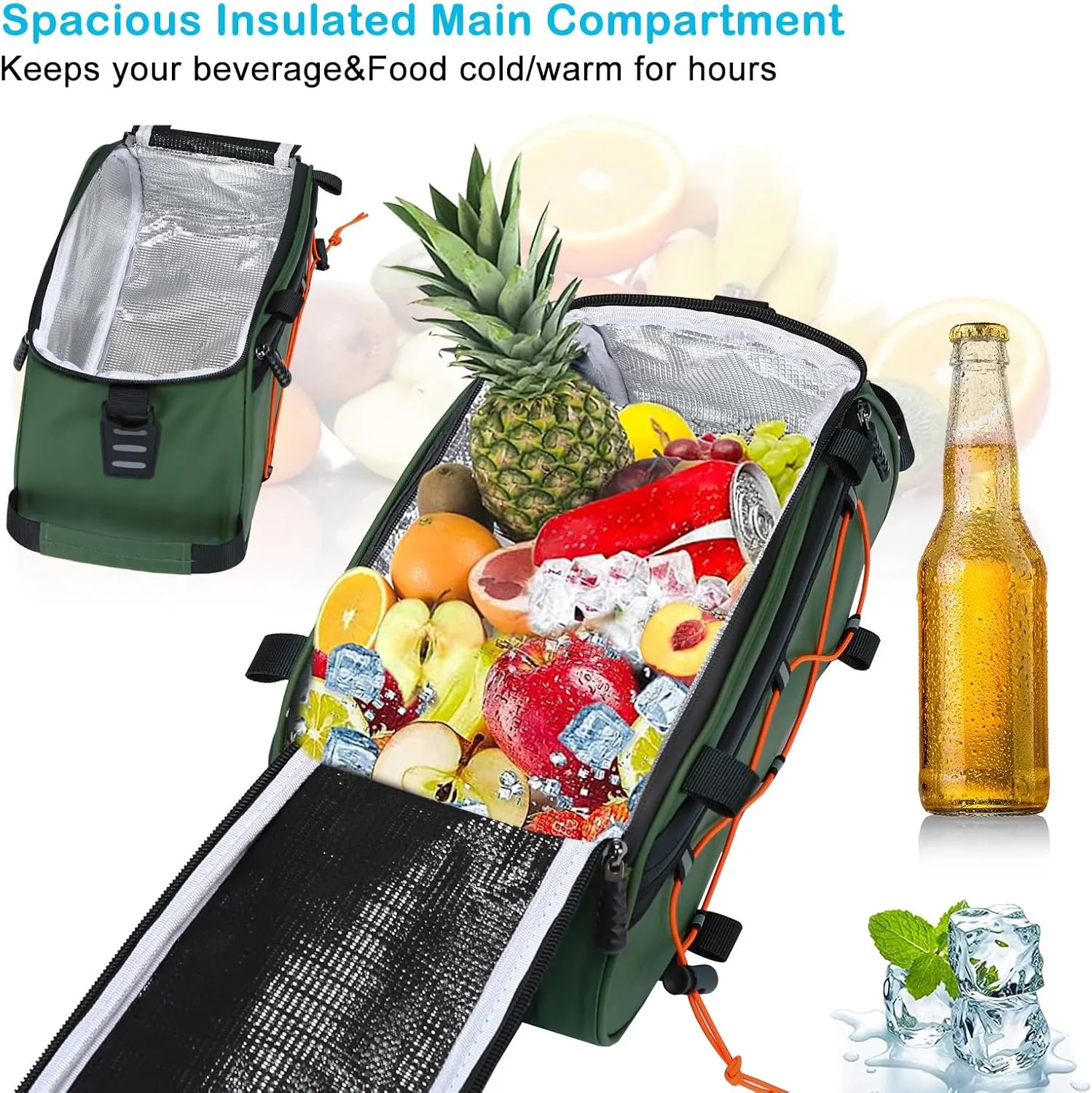 MOSISO Bike Rack Bag with 2 Removable Panniers, Waterproof Bike Trunk Cooler Storage Handbag Insulated Bicycle Rear Seat Pouch, Bicycle Storage Saddle Shoulder Bag Cycling Luggage Pouch, Peacock Green