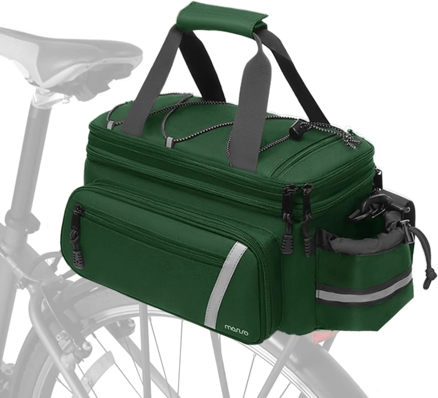 MOSISO Bike Rack Bag with Rain Cover, Bike Trunk Cooler Handag Insulated Bicycle Rear Seat Pouch with 2 Side Foldable Panniers, 8L Cycling Backseat Storage Cargo Saddle Shoulder Bag, Jungle Green