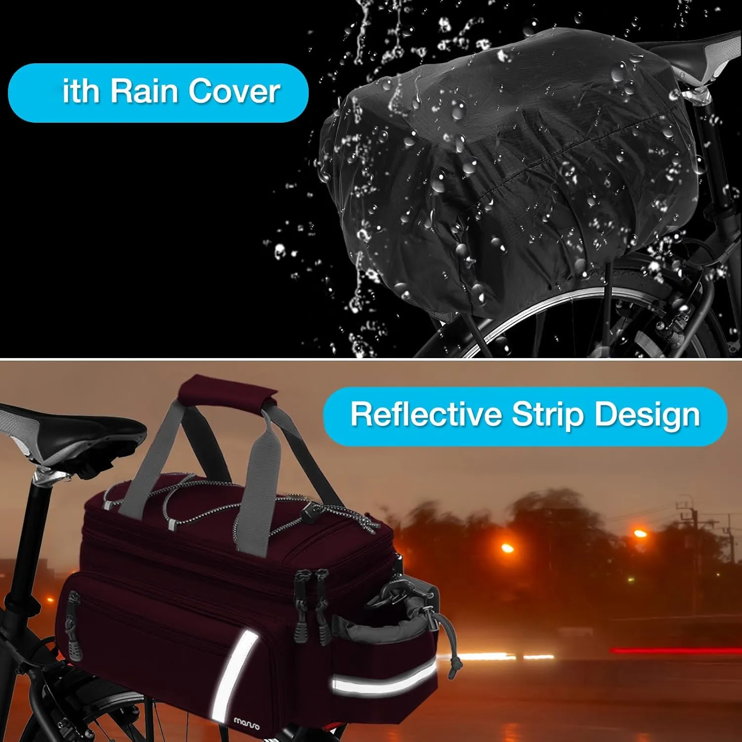 MOSISO Bike Rack Bag with Rain Cover, Bike Trunk Cooler Handag Insulated Bicycle Rear Seat Pouch with 2 Side Foldable Panniers, 8L Cycling Backseat Storage Cargo Saddle Shoulder Bag, Wine Red