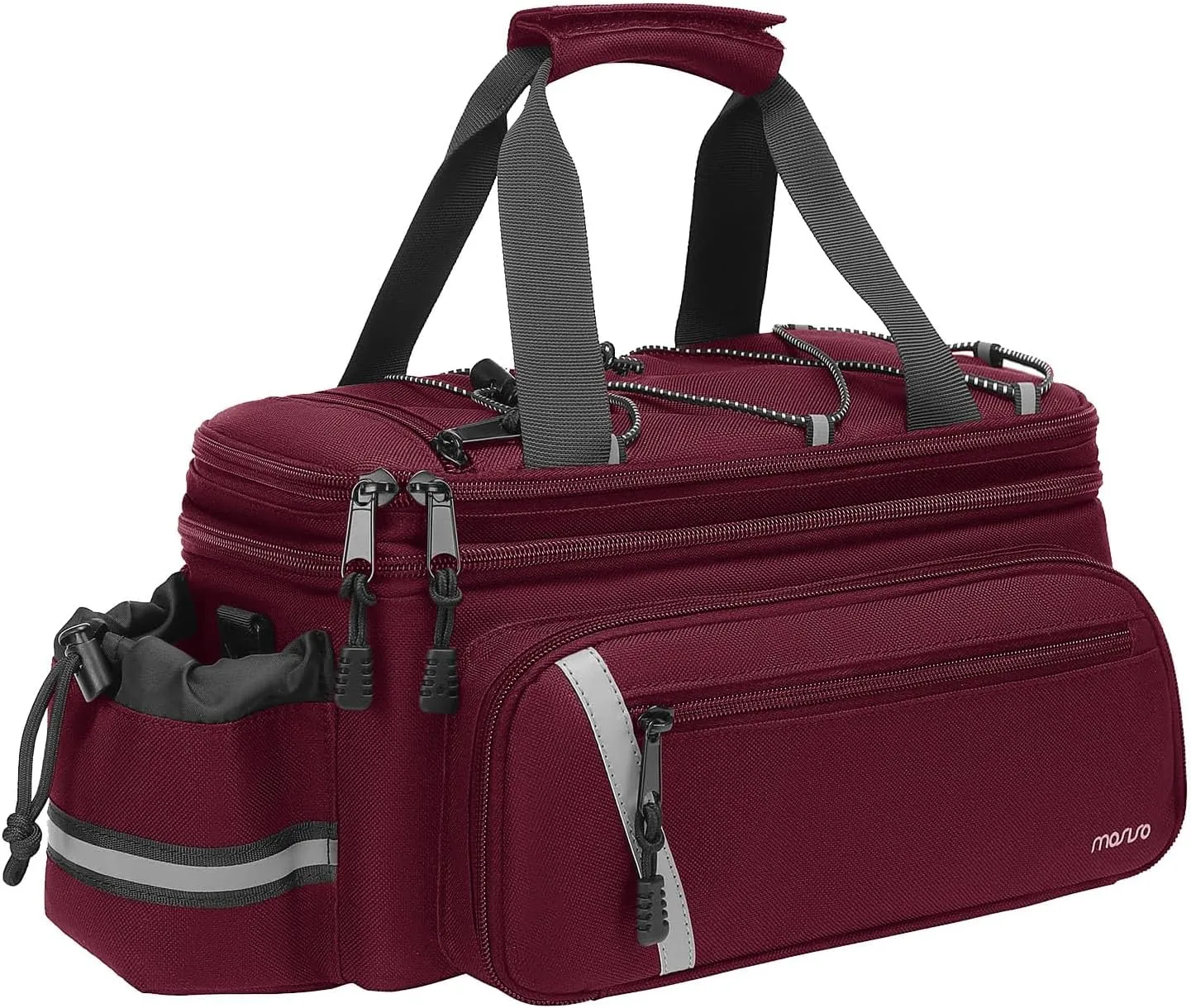 MOSISO Bike Rack Bag with Rain Cover, Bike Trunk Cooler Handag Insulated Bicycle Rear Seat Pouch with 2 Side Foldable Panniers, 8L Cycling Backseat Storage Cargo Saddle Shoulder Bag, Wine Red