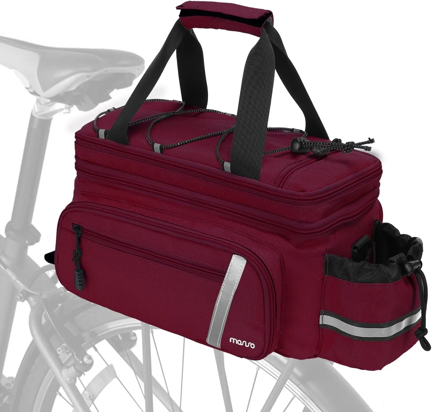 MOSISO Bike Rack Bag with Rain Cover, Bike Trunk Cooler Handag Insulated Bicycle Rear Seat Pouch with 2 Side Foldable Panniers, 8L Cycling Backseat Storage Cargo Saddle Shoulder Bag, Wine Red