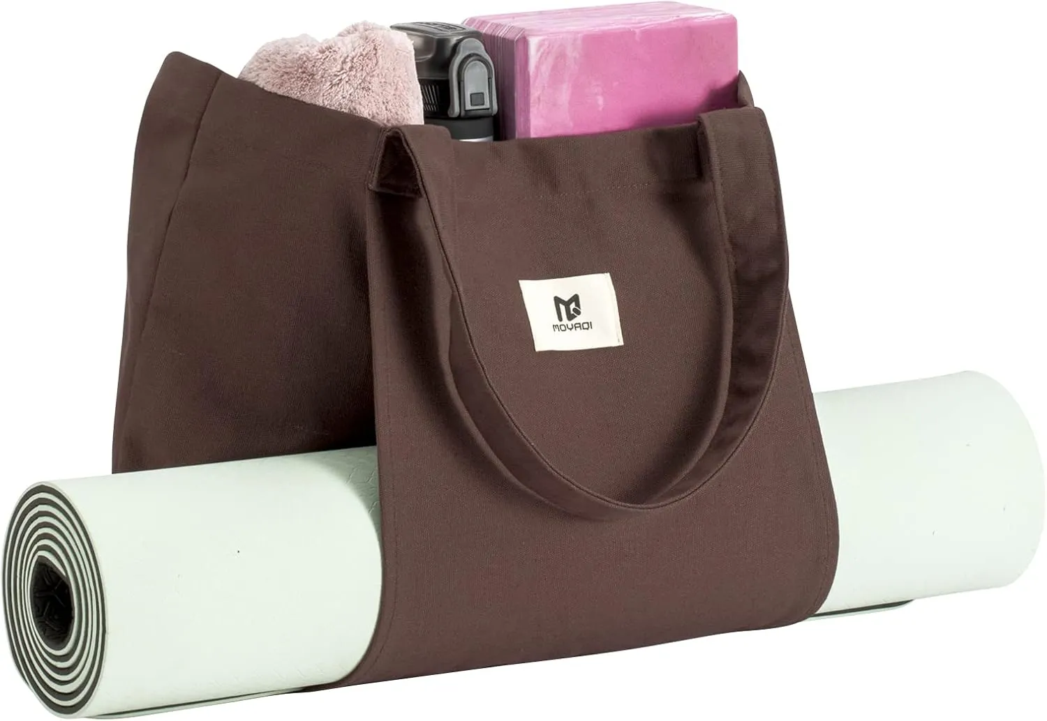 Moyaqi Canvas Tote Bag with Yoga Mat Carrier Pocket Carryall Shoulder Bag for Office, Workout, Pilates, Travel, Beach and Gym