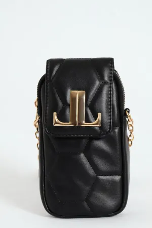 Multi Compartment Cellphone Satchel Bag - Black