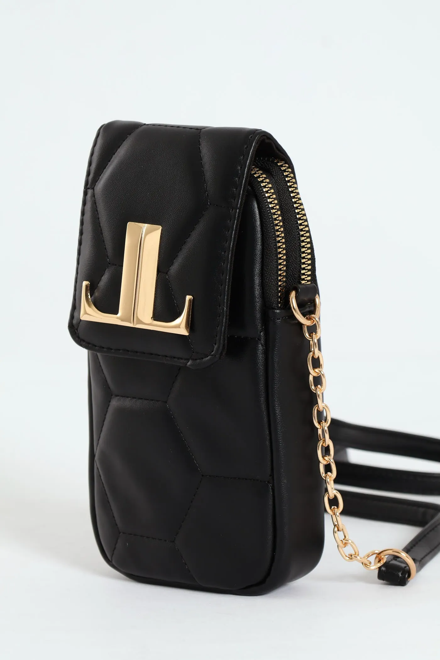 Multi Compartment Cellphone Satchel Bag - Black
