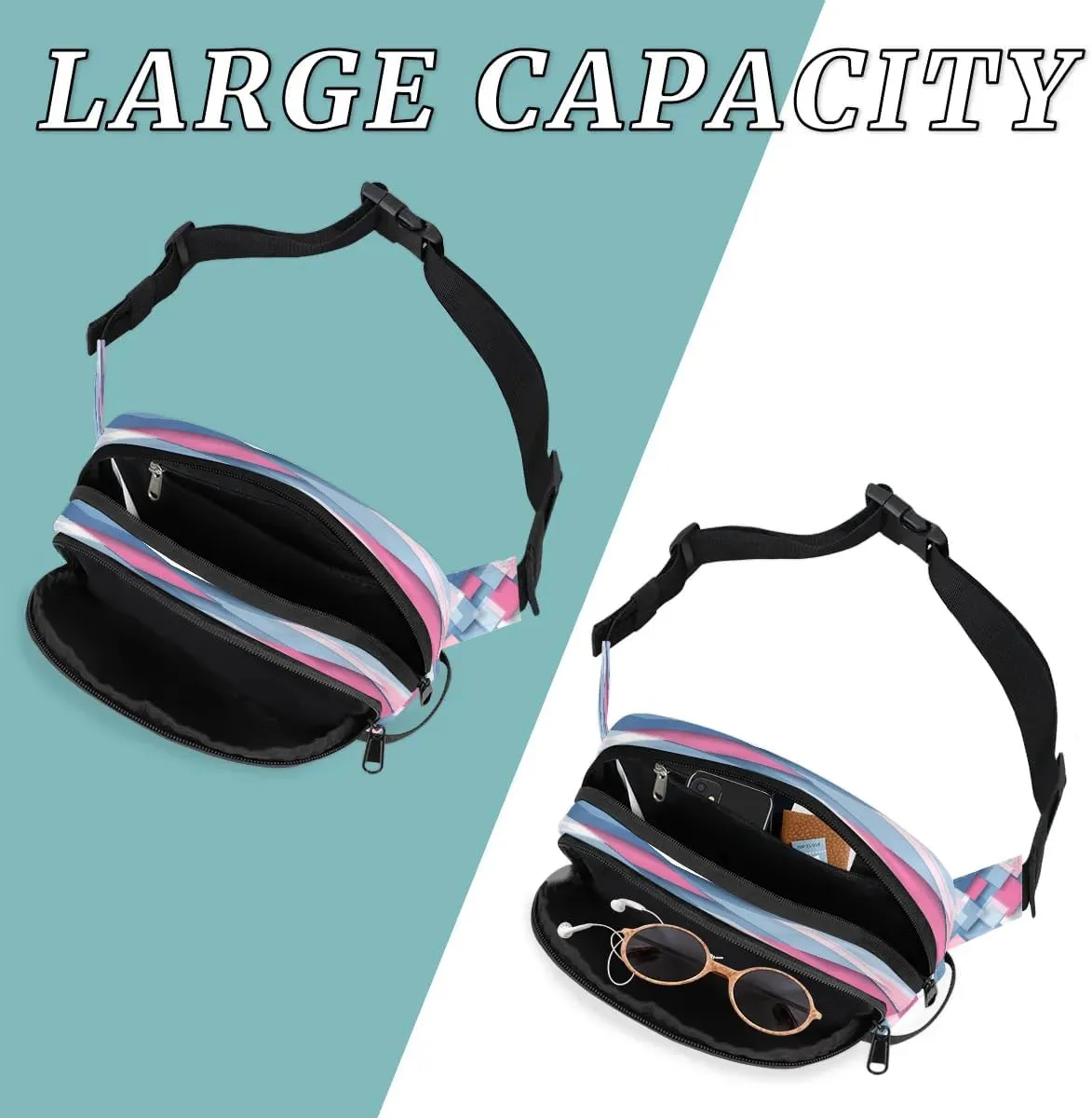 Multicolor Modern Pattern Fanny Packs for Women Men Waterproof Waist Bag with Adjustable Strap Belt Bag for Travel Running Hiking