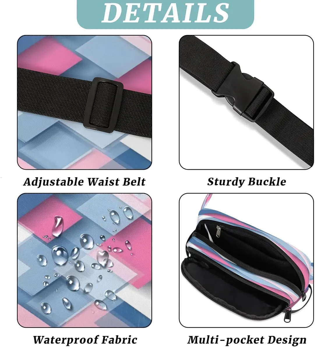 Multicolor Modern Pattern Fanny Packs for Women Men Waterproof Waist Bag with Adjustable Strap Belt Bag for Travel Running Hiking