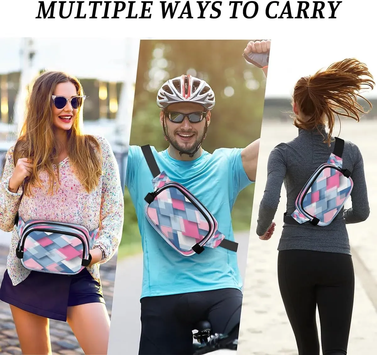 Multicolor Modern Pattern Fanny Packs for Women Men Waterproof Waist Bag with Adjustable Strap Belt Bag for Travel Running Hiking