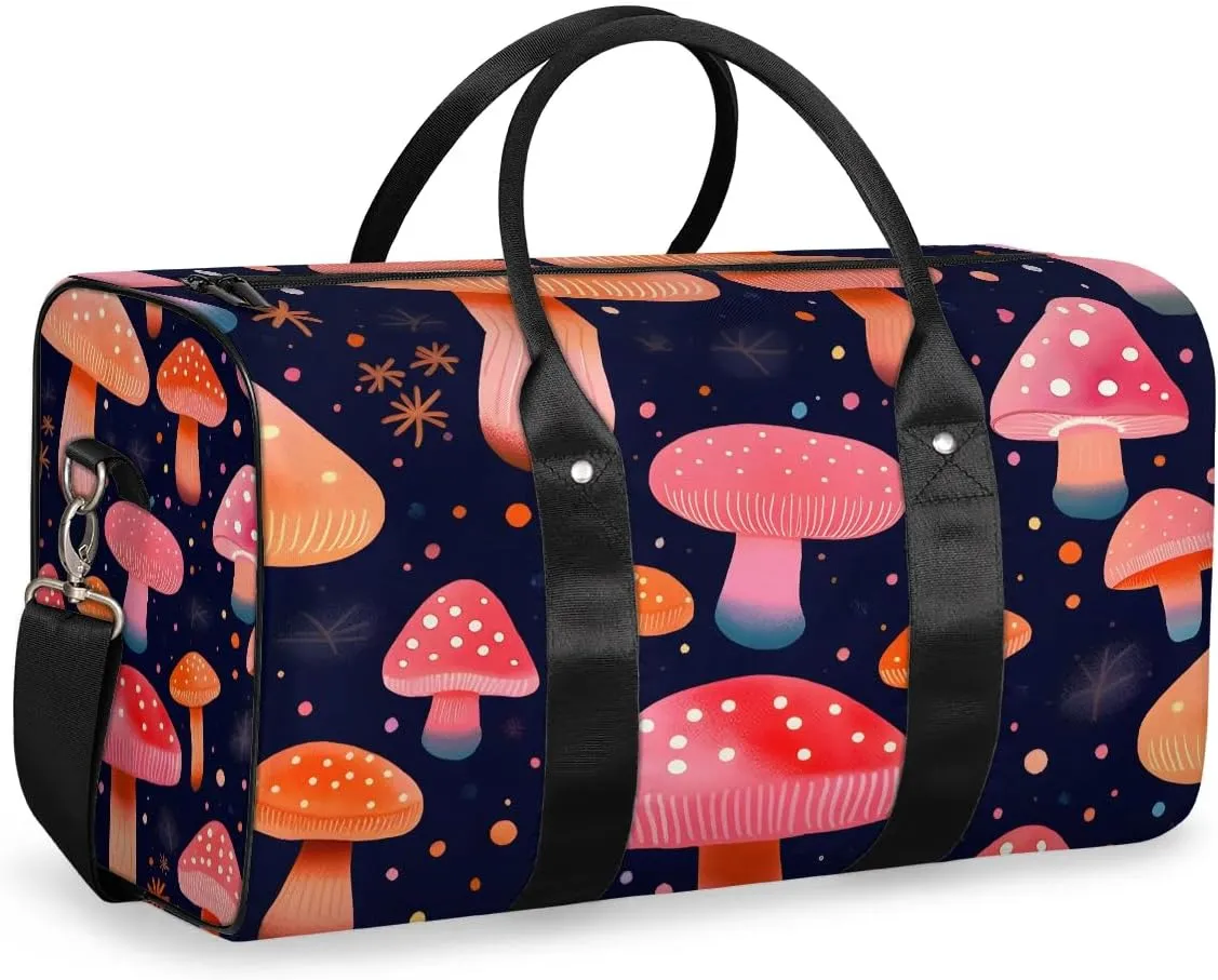 Mushroom Colorful Travel Duffel Bag for Women Men Waterproof Foldable Overnight Weekender Bag Large Capacity Sports Gym Bag