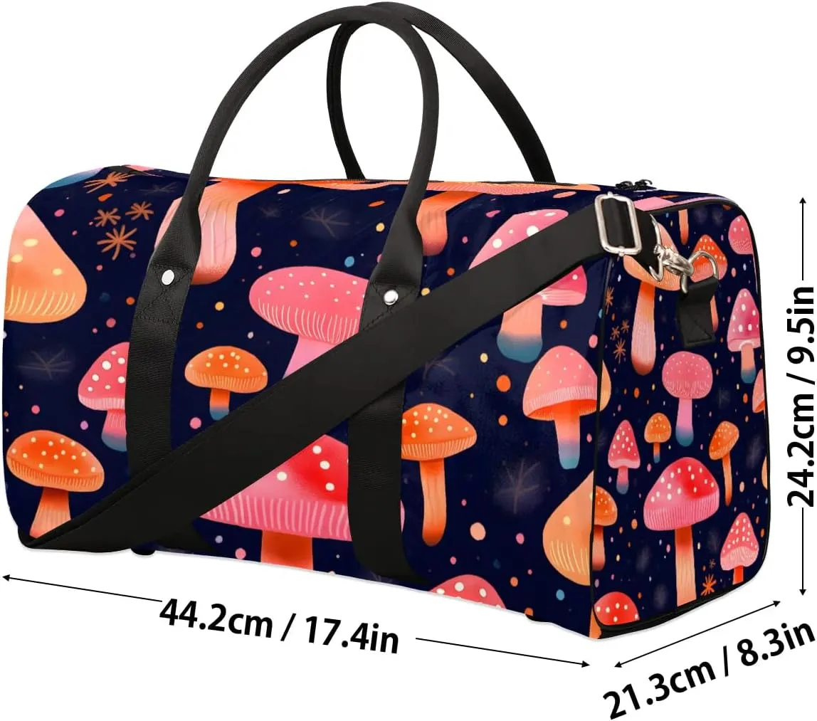Mushroom Colorful Travel Duffel Bag for Women Men Waterproof Foldable Overnight Weekender Bag Large Capacity Sports Gym Bag