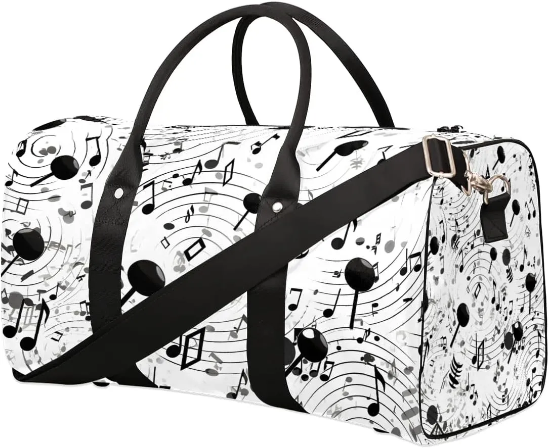 Music Note Travel Duffel Bag for Women Men Waterproof Foldable Overnight Weekender Bag Large Capacity Sports Gym Bag