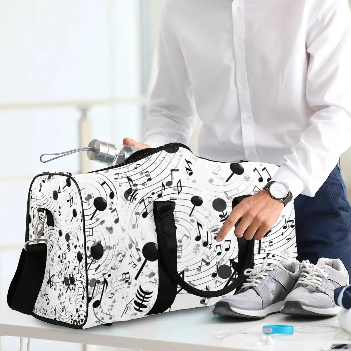 Music Note Travel Duffel Bag for Women Men Waterproof Foldable Overnight Weekender Bag Large Capacity Sports Gym Bag