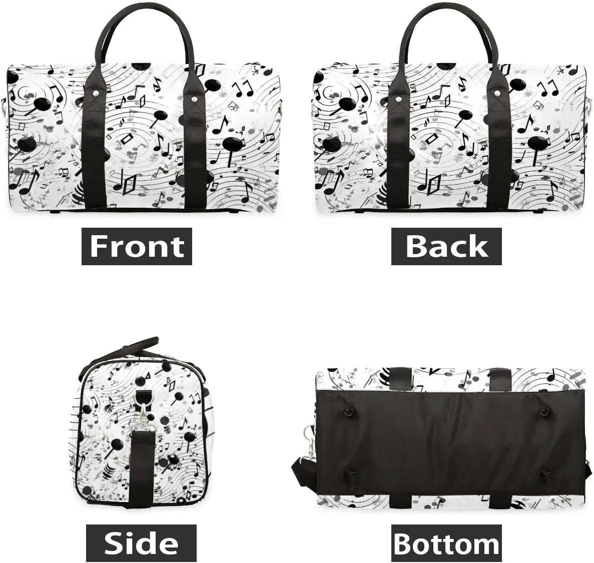 Music Note Travel Duffel Bag for Women Men Waterproof Foldable Overnight Weekender Bag Large Capacity Sports Gym Bag
