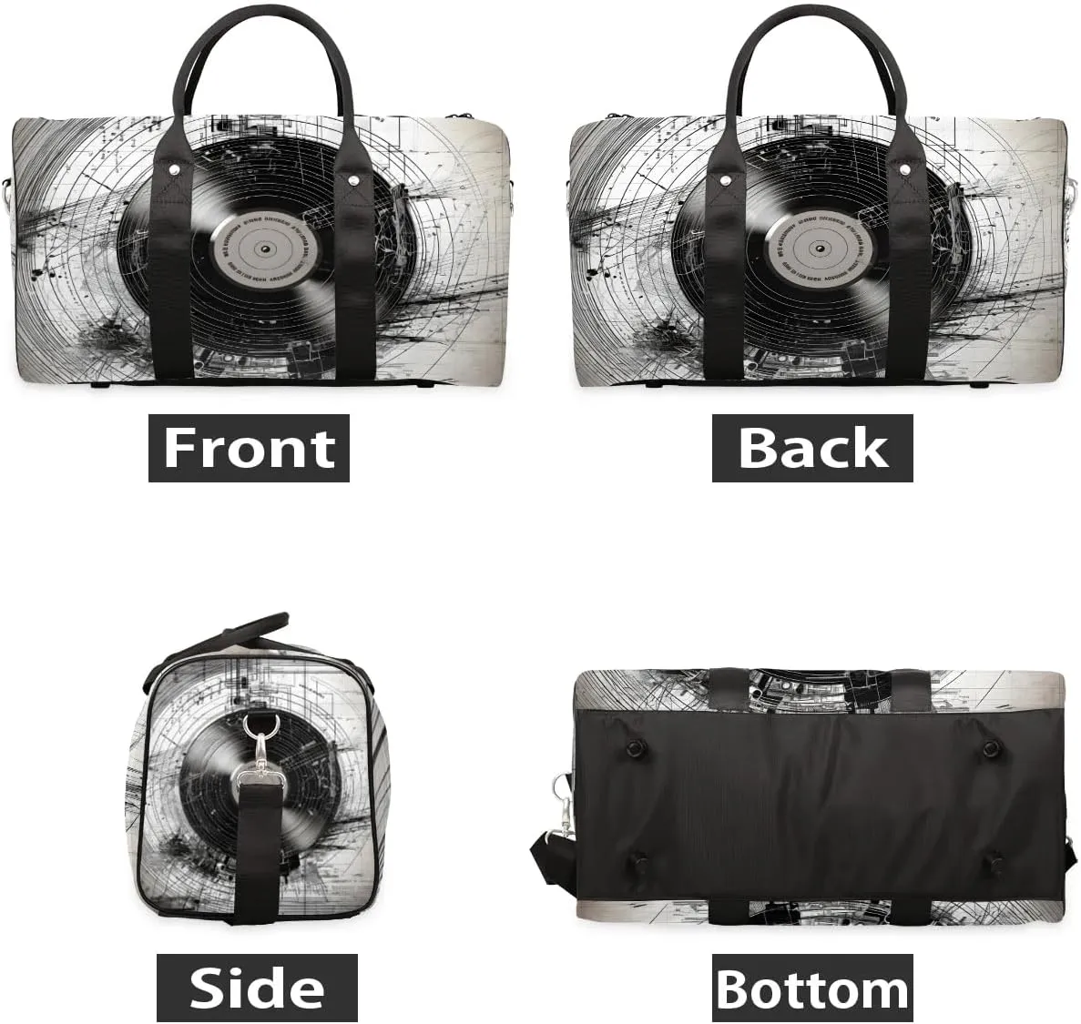 Music Records Travel Duffel Bag for Women Men Waterproof Foldable Overnight Weekender Bag Large Capacity Sports Gym Bag